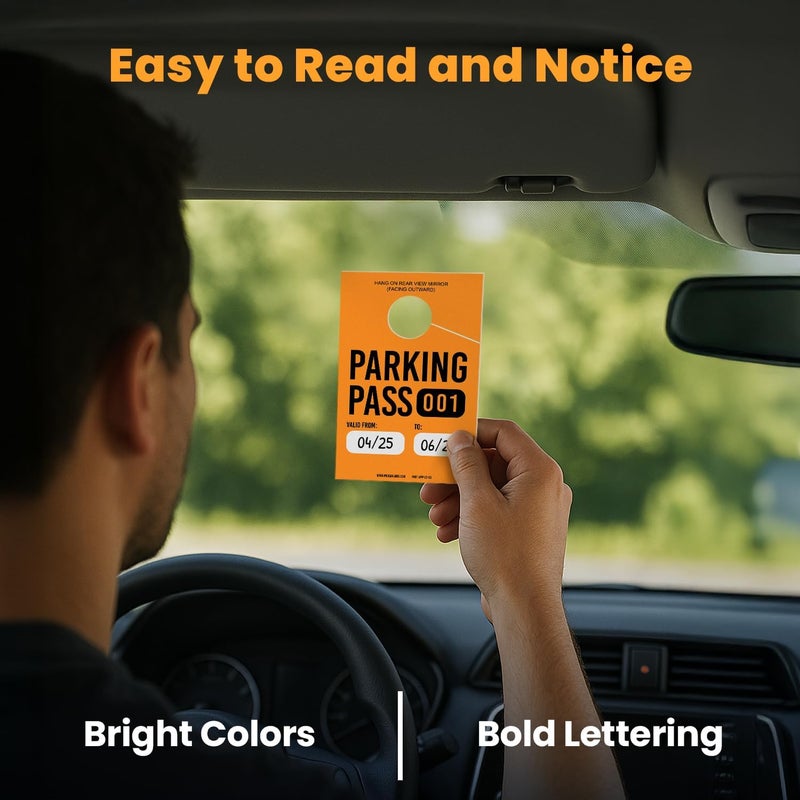 MESS Parking Permit Hang Tag (001-500 Numbered) - Car Pass Hangtags for Parking Lot - Temporary Tags for Rear View Mirror, Windshield 3x5 (Orange) - Image 2